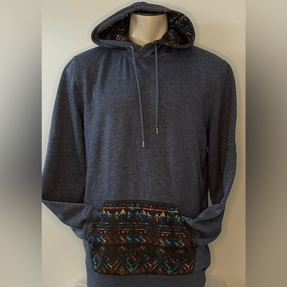 On The Byas Hoodie Sweatshirt Pullover Blue Aztec Graphics Size Large